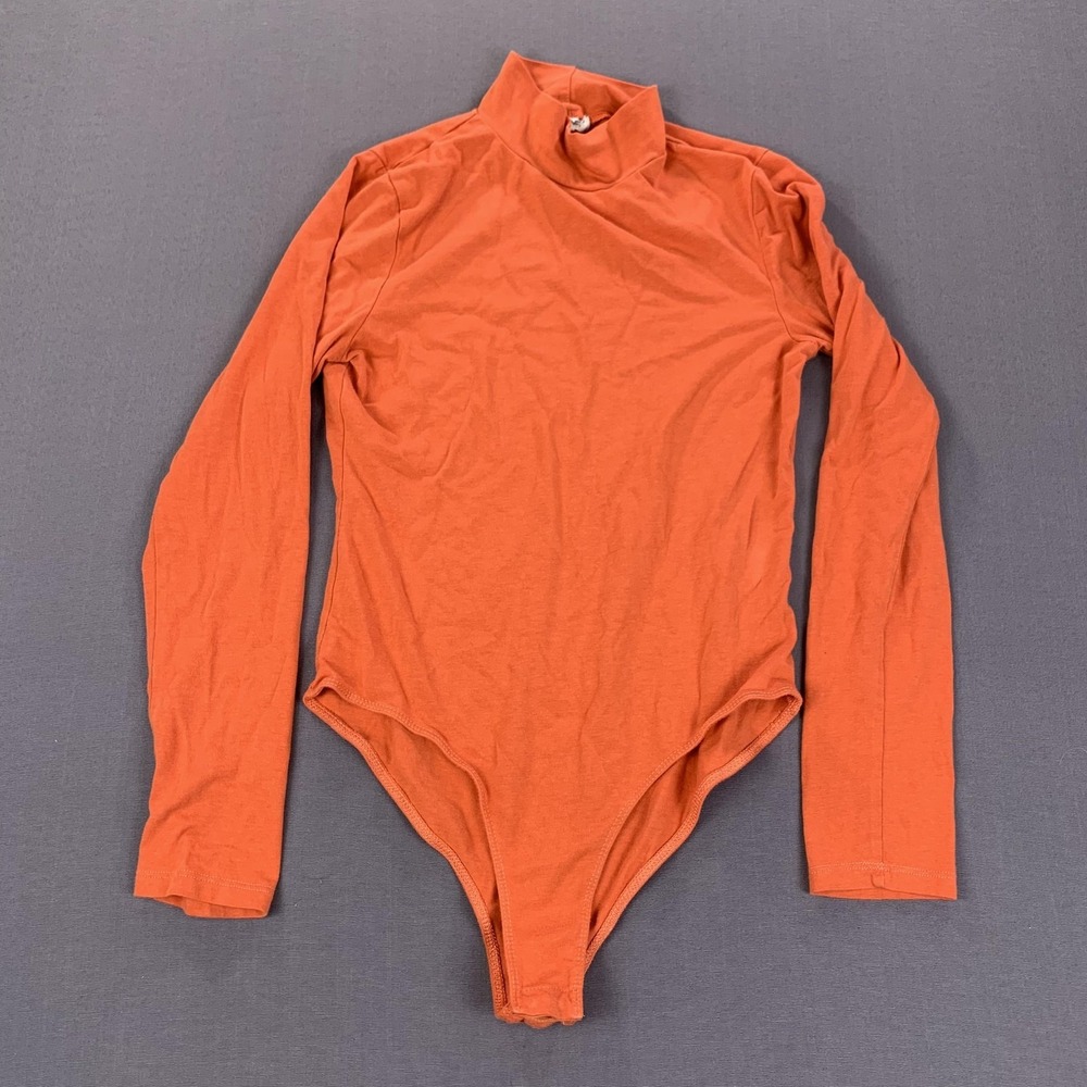 Heart & Hips Bodysuit Womens Large Orange Mock Neck Long Sleeve Stretch Top